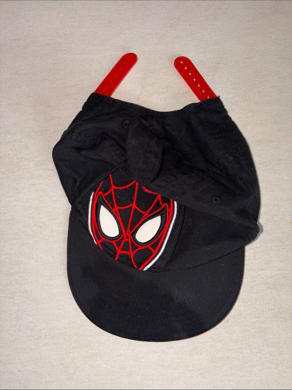 Spiderman Black Cap with Red & White Web Mask Embroidery